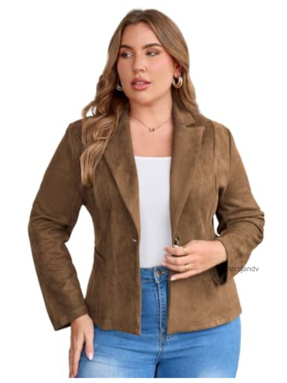 Plus Size Faux Suede Blazer Long Sleeve Suit Jacket